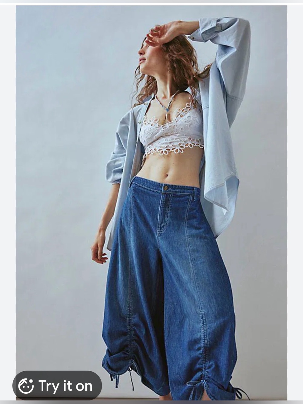 Free People We The Free Lily Fields Cinch Jeans Sz Small Wide Leg Balloon Denim - Picture 2 of 15